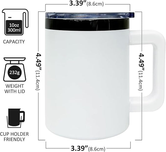 10 oz Tumbler with Handle and Straw Stainless Steel Insulated Coffee Mug for Laser Graving Powder Coated Cup with Black Plated(Mix,6 pack A)