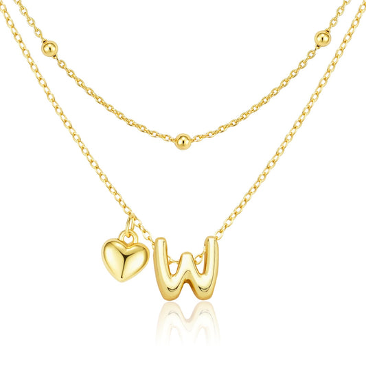 adoyi Gold Heart Initial Necklaces for Women Hers Dainty 14K Gold Plated Heart Initial Necklaces Layered Letter W Pendant Necklace Stack Birthday Valentines Gifts for Women Jewelry