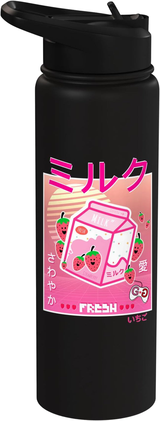Strawberry Milk Carton Kawaii Pink Aesthetic Otaku Japanese Stainless Steel Insulated Water Bottle