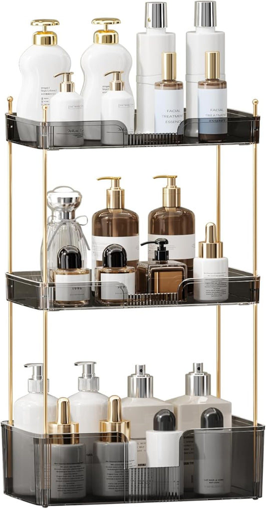 Akinbas 3 Tier Bathroom Organizer Countertop Makeup Perfume Tray Skincare Organizer for Bathroom Dresser Vanity (Grey)