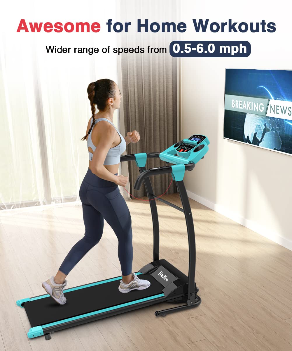 REDLIRO Electric Treadmill Foldable Exercise Walking Machince for Apartment Home/Office Jogging Compact Folding Easy Assembly 12 Preset Program 2 Wheels LCD Display