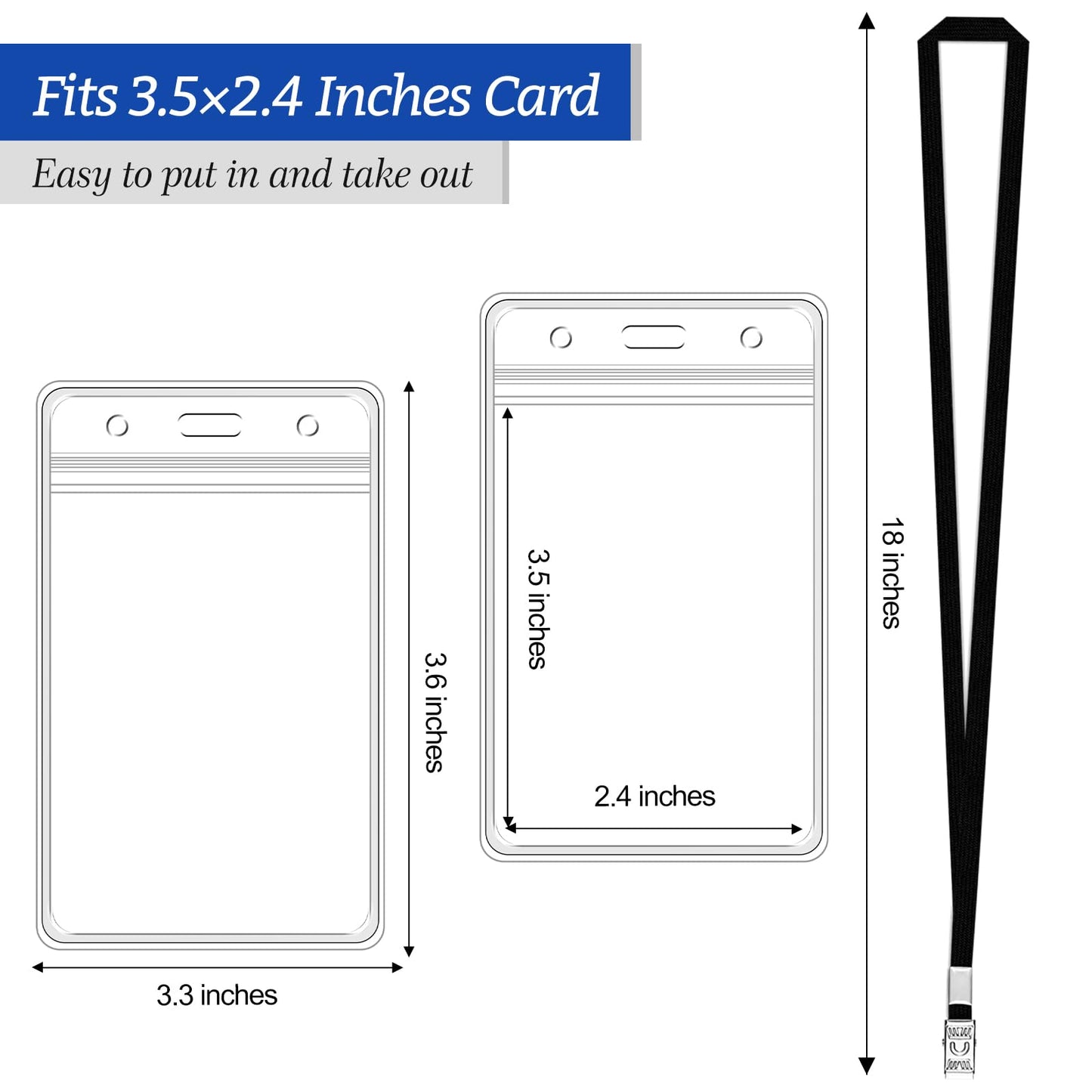 50 Pcs Clear Vertical Badge Id Card and 50 Pcs Lanyard, Reusable Lanyards for Id Badge Holder Name Tag Badge Holder with Lanyards for Adults Kids Business School Conferences (Black)