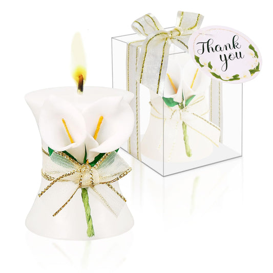 24 Pack Wedding Favors Bridal Shower Favors Candles Calla Lily Style Candle Favors Gift Boxed with Thanks Cards Return Gifts Wedding Party Favors for Guests Return Gifts Keepsakes Giveaways