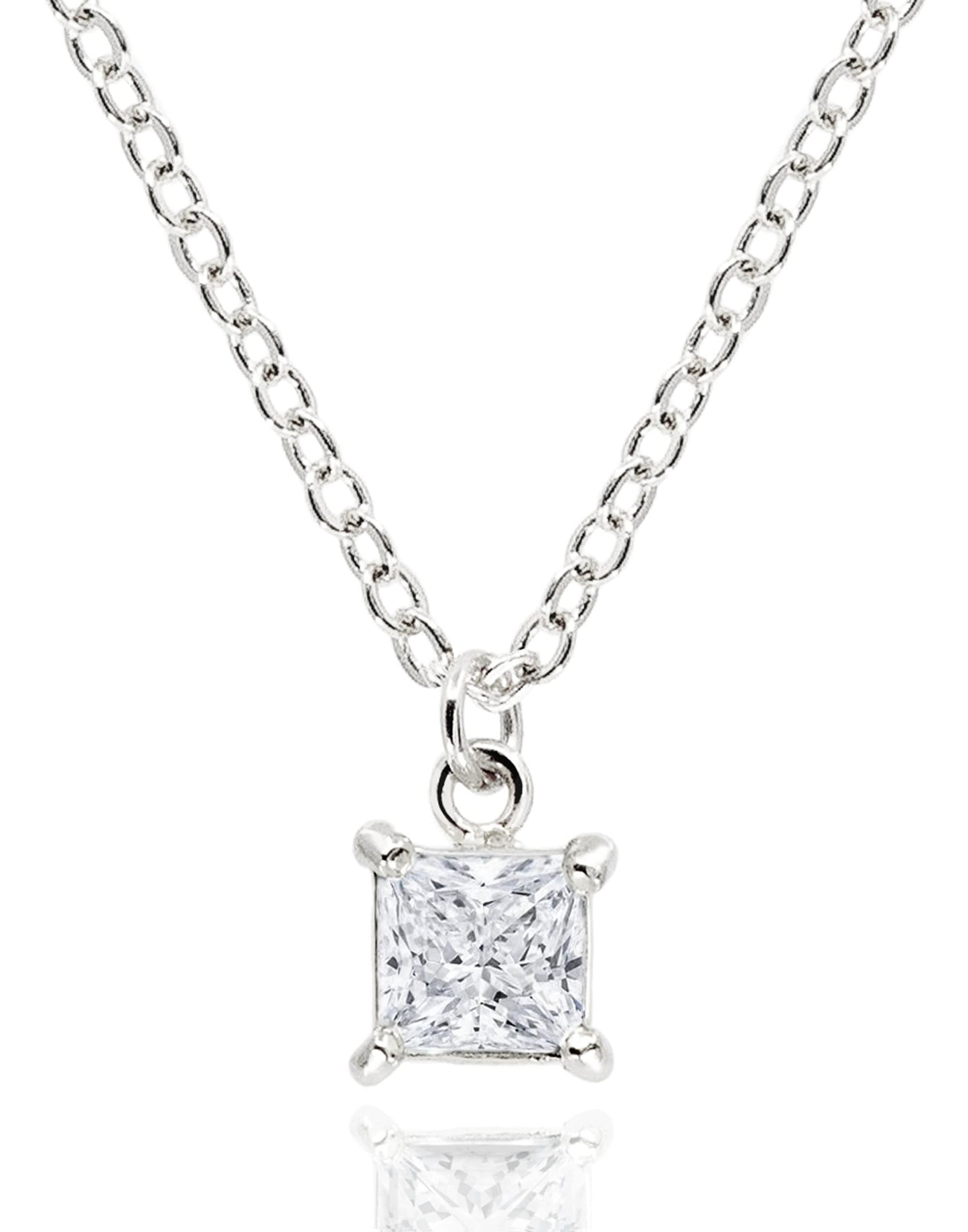 MUSEQVE 14K Gold Plated Solitaire Necklace for Women • Square CZ Diamond Princess Cut Cubic Zirconia Pendant Jewelry • Adjustable Chain Non Tarnish Bridesmaid Gifts [CZN-SQ-S]