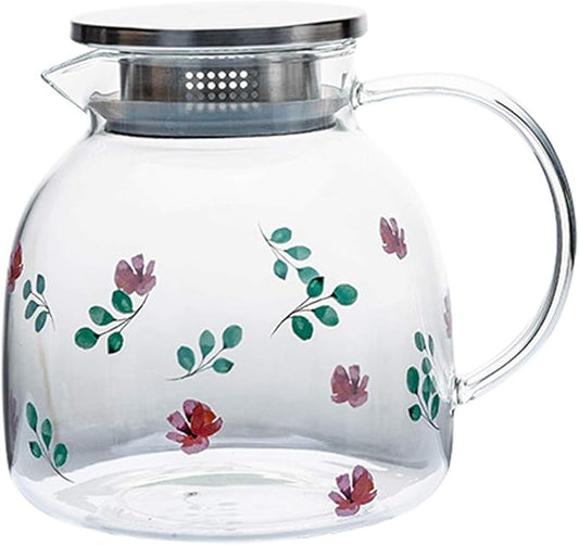 Pitcher 50 Oz Glass Pitcher With Stainless Steel Filter Cover Glass Carafe Is Made of Borosilicate Material Can Stand High Temperature Hot/Cold Water Carafe