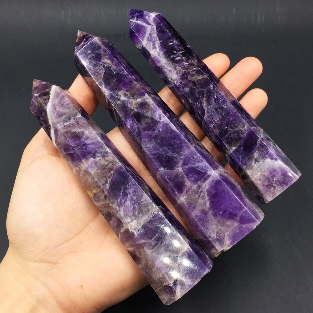 Natural Amethyst Crystal Point - 5.8-6.2 inch Amethyst Wand with Iridescent Rainbow Flash Stone for Energy Protection, Spiritual Awakening & Decoration - (Amethyst /5.8-6.2 inch 2pcs)