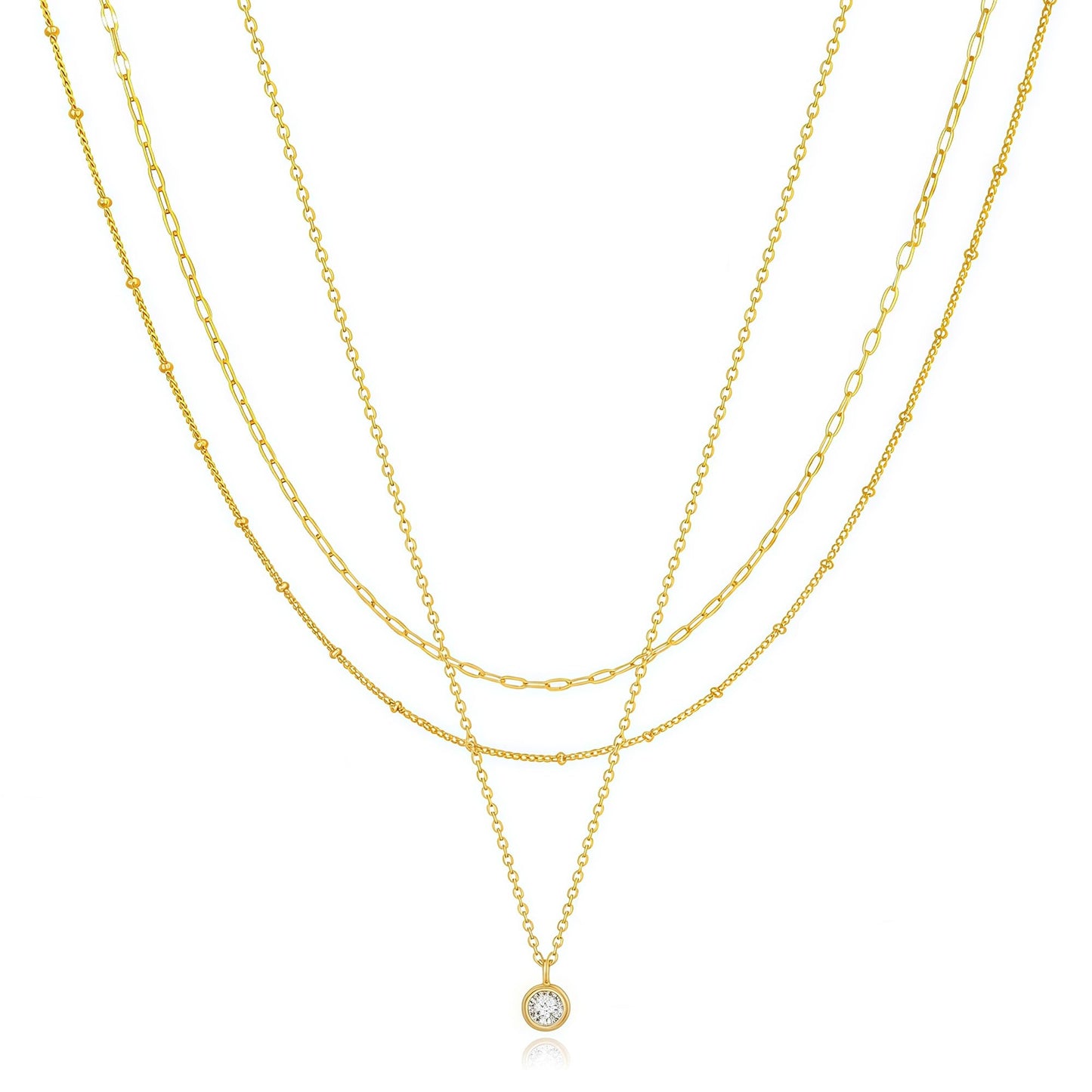 YOIHUR Layered Gold Necklaces for Women, 14K Gold Plated Necklace Trendy Layering Circle Zircon Pendant Necklace Set Jewelry for Women