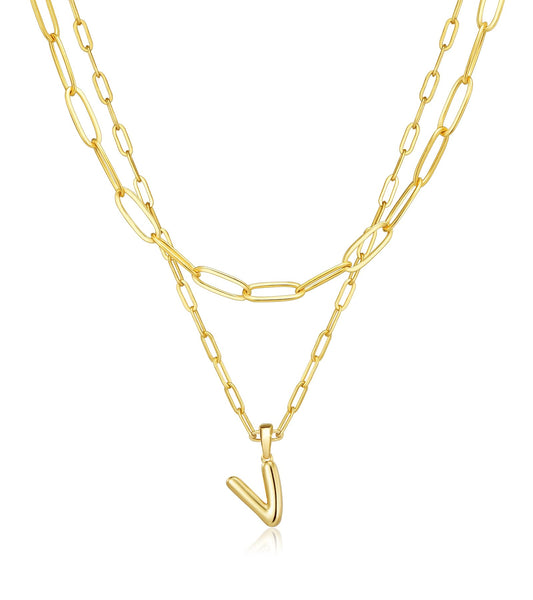 adoyi Gold Heart Initial Necklaces for Women Hers Dainty 14K Gold Plated Layered Letter V Pendant Necklace Stack Jewelry Birthday Valentines Gifts for Women Mom Wife