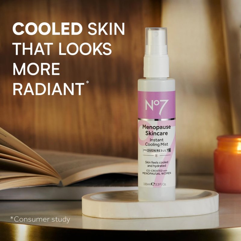 No7 Menopause Skincare Instant Cooling Mist - All Over Cooling Facial Mist for Daily Menopause Relief of Hot Flashes - Moisturizing Glycerine + Refreshing Rosewater Calms & Smoothes Dry Skin (100 ml)
