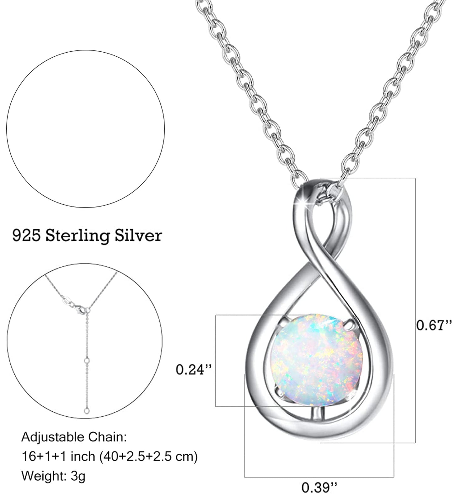 FANCIME White Opal Necklace October Birthstone Necklace for Women Sterling Silver Infinity Pendant Fine Jewelry Birthday Anniversary Mothers Day Gifts for Mom Wife Her Lady Daughter