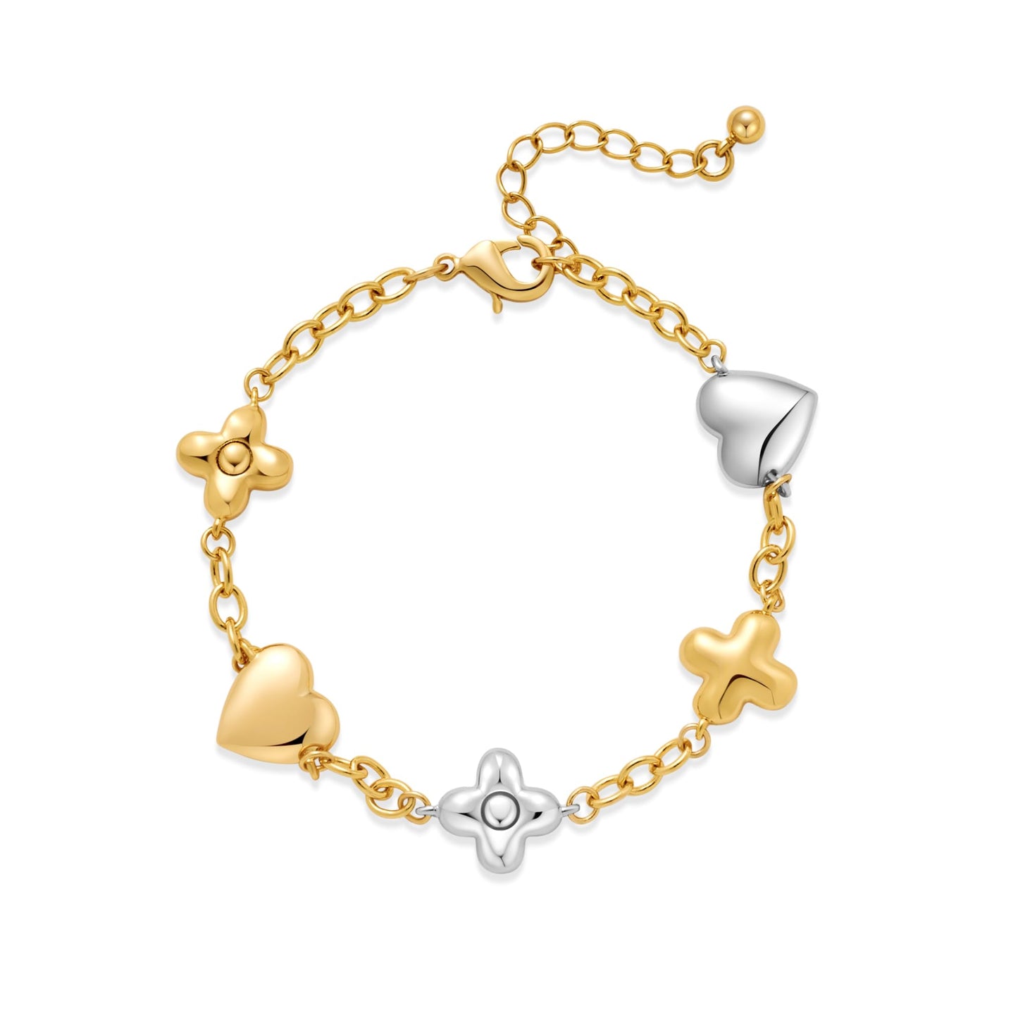 ENSKEFEN Dainty Chain Link Charm Bracelets for Women Adjustable Gold and Silver Love Heart Four Clover Bracelet Fashion Minimalist Stackable Bracelet Jewelry