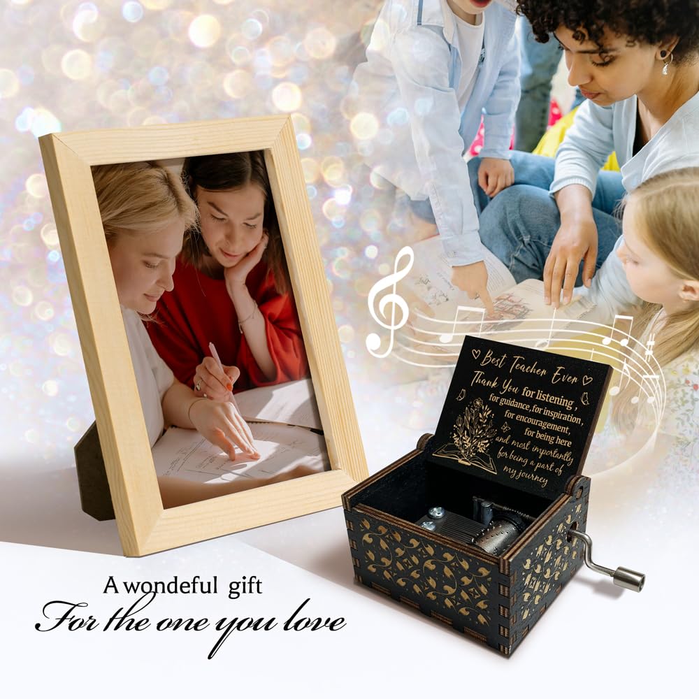 Zpvuklkl Teacher Appreciation Gifts for Women,Men,Hand Crank Antique Engraved Wood Music Boxes,Thank You Gift for Teacher on Christmas,Thansgiving Day,Birthday,Teacher's Day,Retired