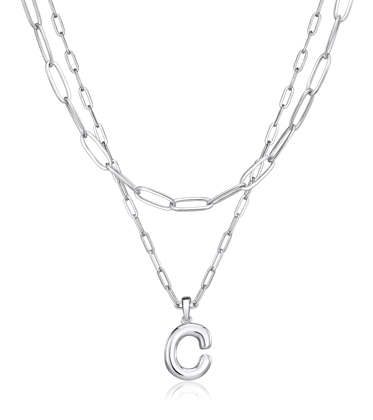 adoyi Silver Initial Necklace for Women 14k Gold Plated Layered Bubble Letter Necklaces Trendy Jewelry Chain Name C Pendant Necklace Stack Birthday Valentines Gifts