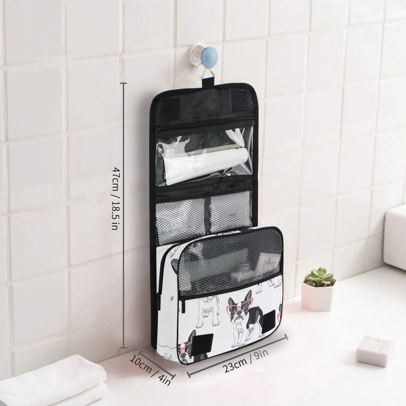Bardic Hanging Travel Toiletry Bag Fashion French Bulldog Large Capacity Makeup Cosmetic Bag Portable Toiletry Kit Organizer