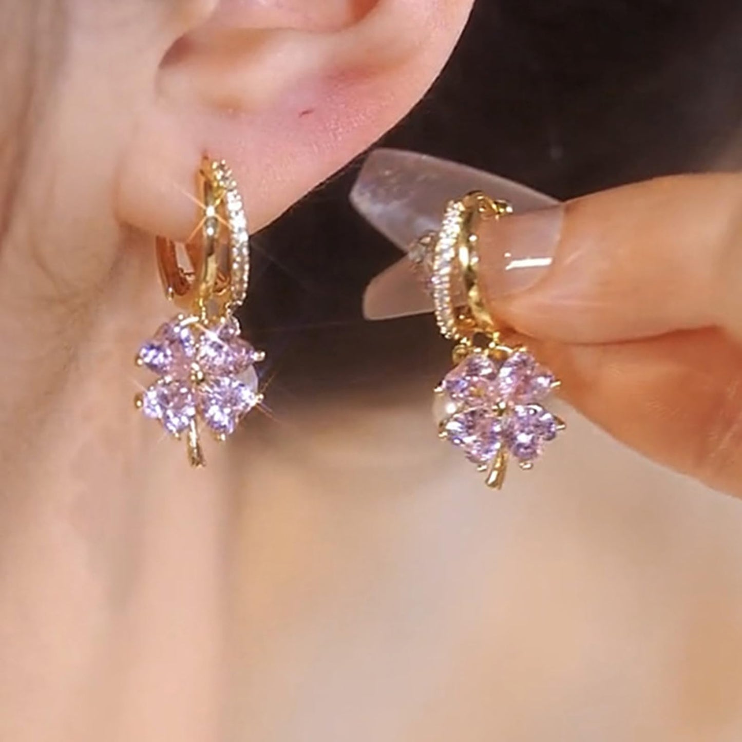 Lymphatic Earrings for Women Clip On Ear Cuff Non Piercing Spiral Lucky Cloud Four Leaf Flower Crystal Minimalist Fashion Jewelry Christmas Birthday New Year Gifts