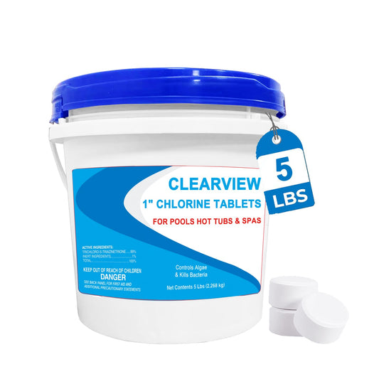 ClearView Stabilized Chlorine Tablets 1 Inch 5 Lbs for Pools, Slow-Dissolving 1" Chlorinating Tablets Sanitizer for Spas and Hot Tubs, Control Algae & Kills Bacteria