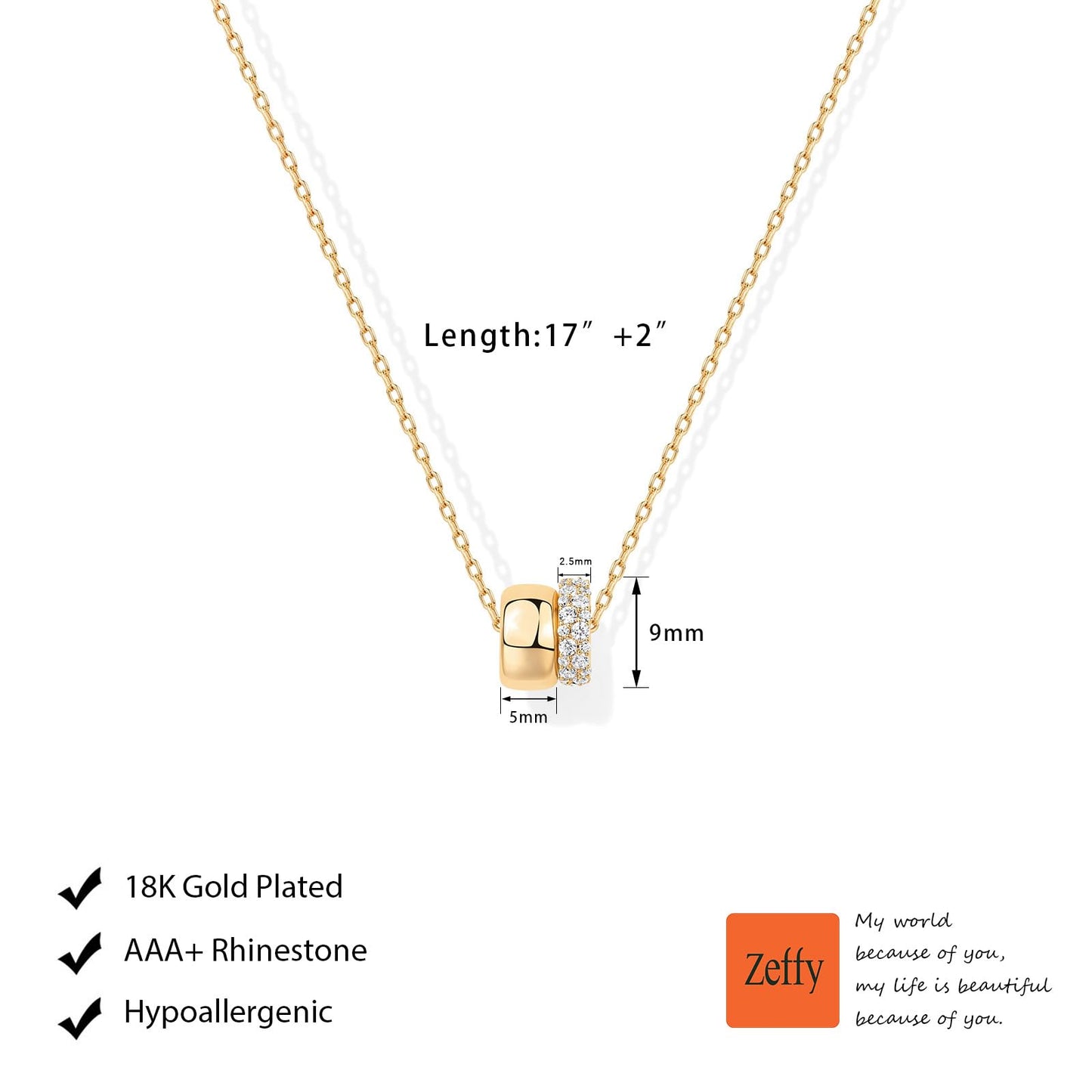 Zeffy Gold Cubic Zirconia Rondelle Necklace for Women Two-Toned Dainty CZ Necklaces Gold Jewelry Gifts
