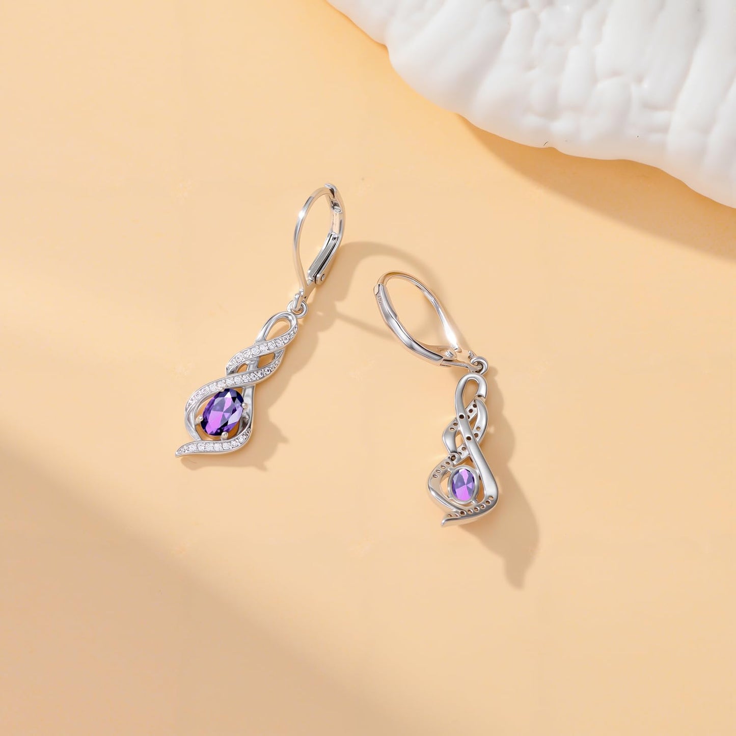 POIUY Amethyst February Birthstone Infinity Leverback Dangle Earrings Hypoallergenic Drop Earrings Love Jewelry Anniversary Christmas Wedding Gift for Mom Wife Sister Daughter Girlfriend