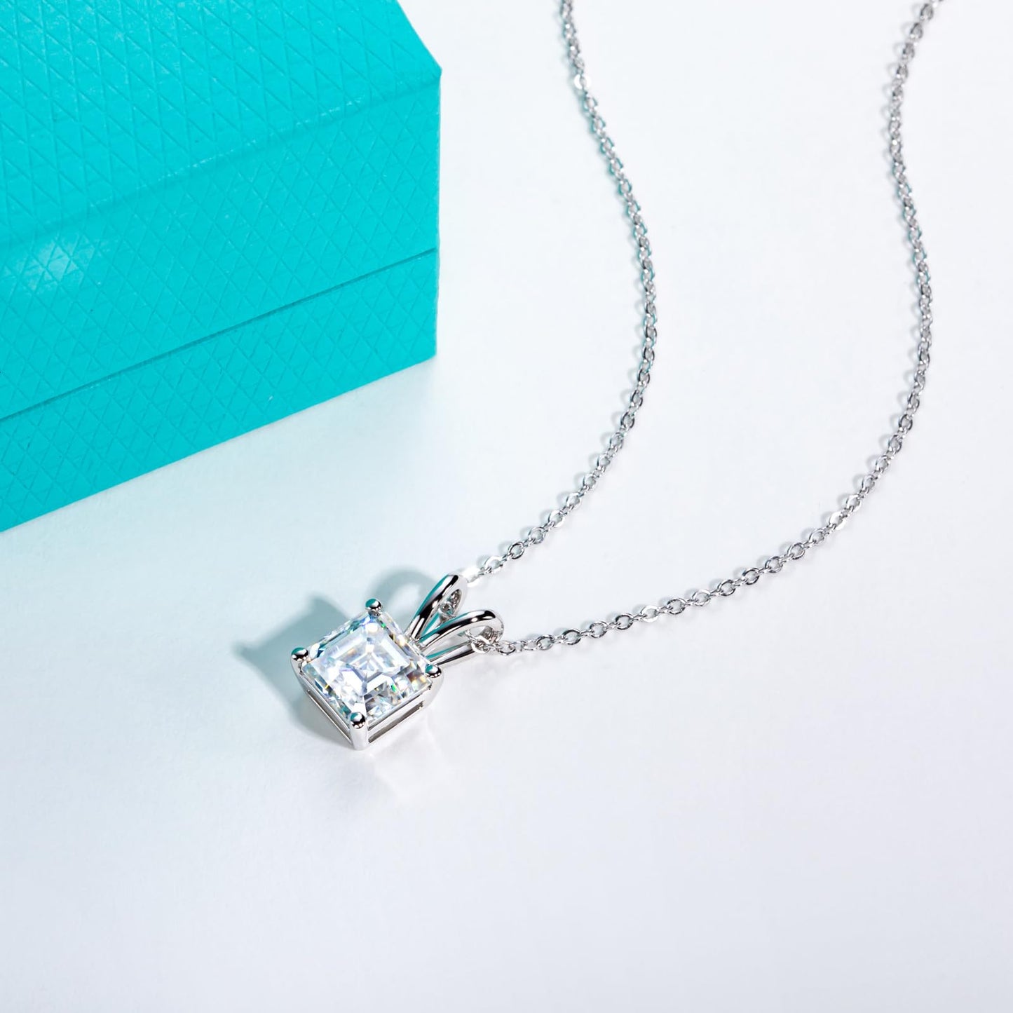 AnuClub Asscher Cut Moissanite Pendant Necklace 2CT D Color VVS1 925 Sterling Silver Everyday Wear Necklace for Women Wife Her with Certificate, 40+2+3cm Adjustable Chain