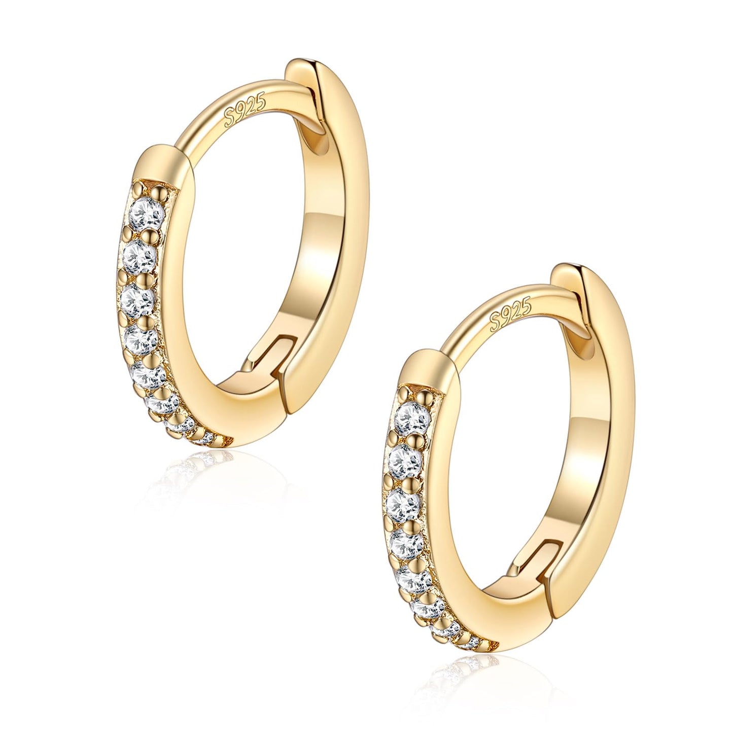 FaithHeart Cubic Zirconia Hoop Earrings for Women, 14K Gold Hypoallergenic Huggie Hoop Earrings, Small Cartilage Earrings for Women 8mm, Send Gift Box