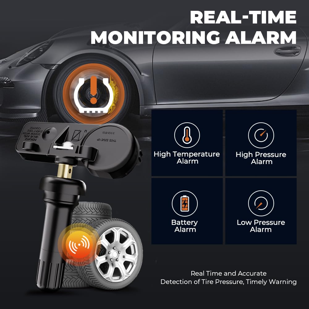 Jsueng TPMS Sensor, GM Tire Pressure Monitoring System Sensor for Buick Cadillac Chevy GMC Pontiac Saturn Hummer Saab Replaces 13586335 13598771 13598772 13581558 315Mhz Set of 4