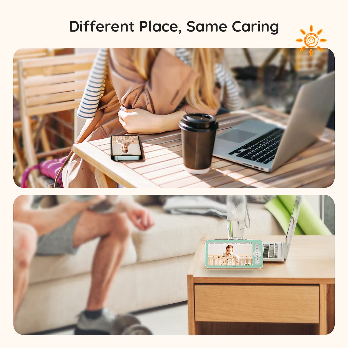 BOIFUN 2K Split-Screen 5 Inch Wi-Fi Baby Monitor With 2 Cameras, Colorful Night Light, AI Motion & Sound & Humidity & Temp Detection, Auto Tracking Via Smartphone App And Monitor Control, Night Vision