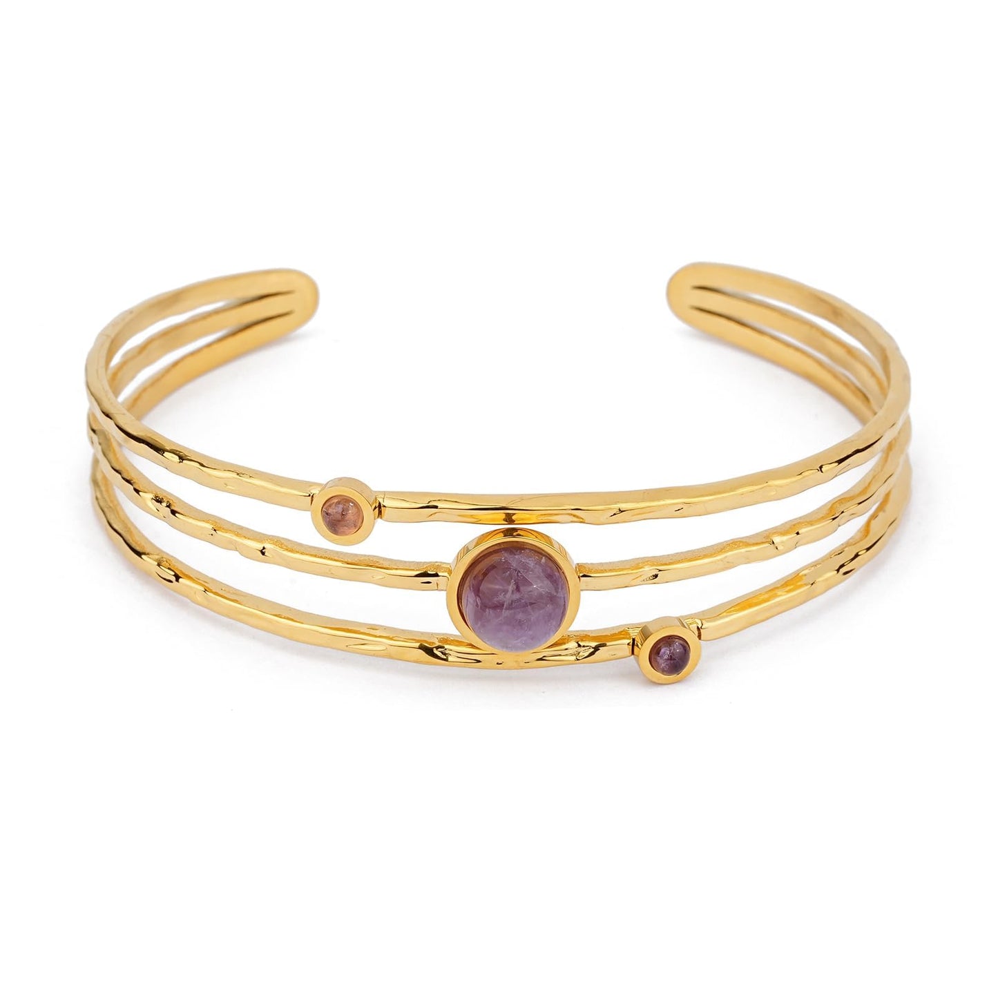 TaYolnFaSo Amethyst Cuff Bracelets for Women 18k Gold Plated Adjustable Open Gemstone Wide Cuff Bangle Wrap Amethyst Jewelry Valentine's Day Gifts for Wife Girlfriend Mother