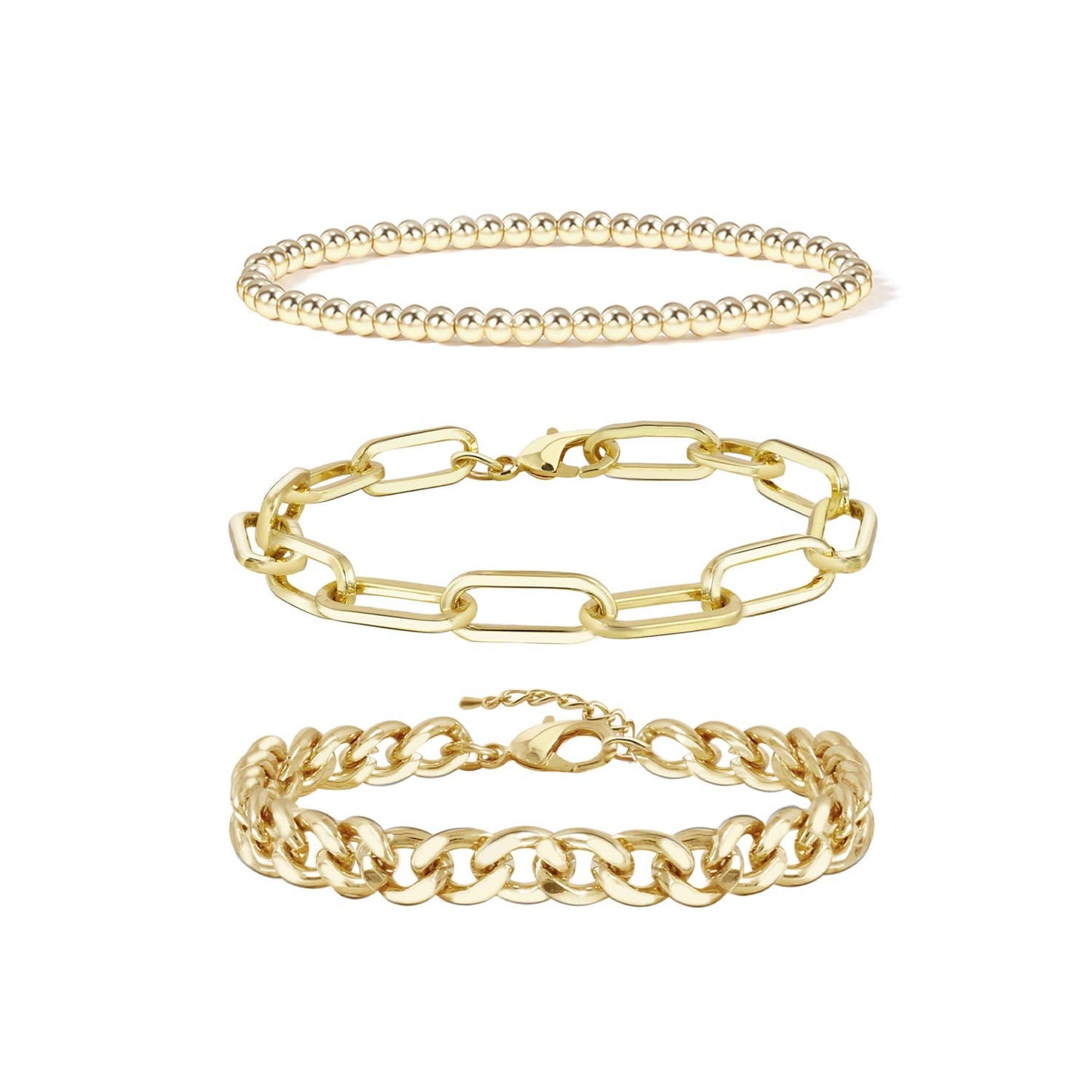 CONRAN KREMIX Gold Chain Bracelet Sets for Women 14K Gold Plated Dainty Link Paperclip Bracelets Stake Adjustable Layered Gold Bracelet for Women Trendy Gold Jewelry
