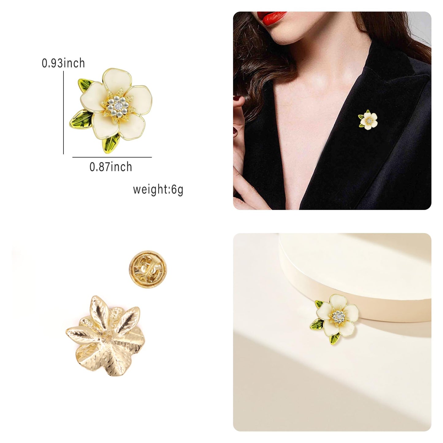 Crystal Red Flower Brooch Pins for Women Elegant Enamel Rhinestone Floral Brooches Pin Fashion Jewelry for Party Dance Wedding Banquet Brooch for Women Gift (White)