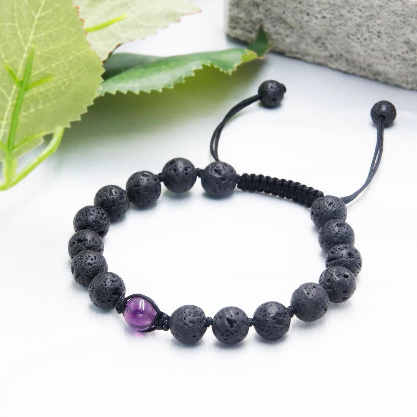Amethyst Crystal Lava Rock Beads Bracelet - Onesmek Lava Stone Essential Oil Diffuser Women Bracelet, Natural Stone Beaded Bracelets Self Care Gifts Christmas Stocking Stuffers for Women