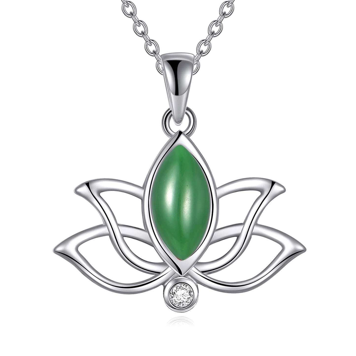 YFN Lotus Flower Necklace Sterling Silver Green Jade Lotus Pendant Lotus Jewelry Gifts for Women