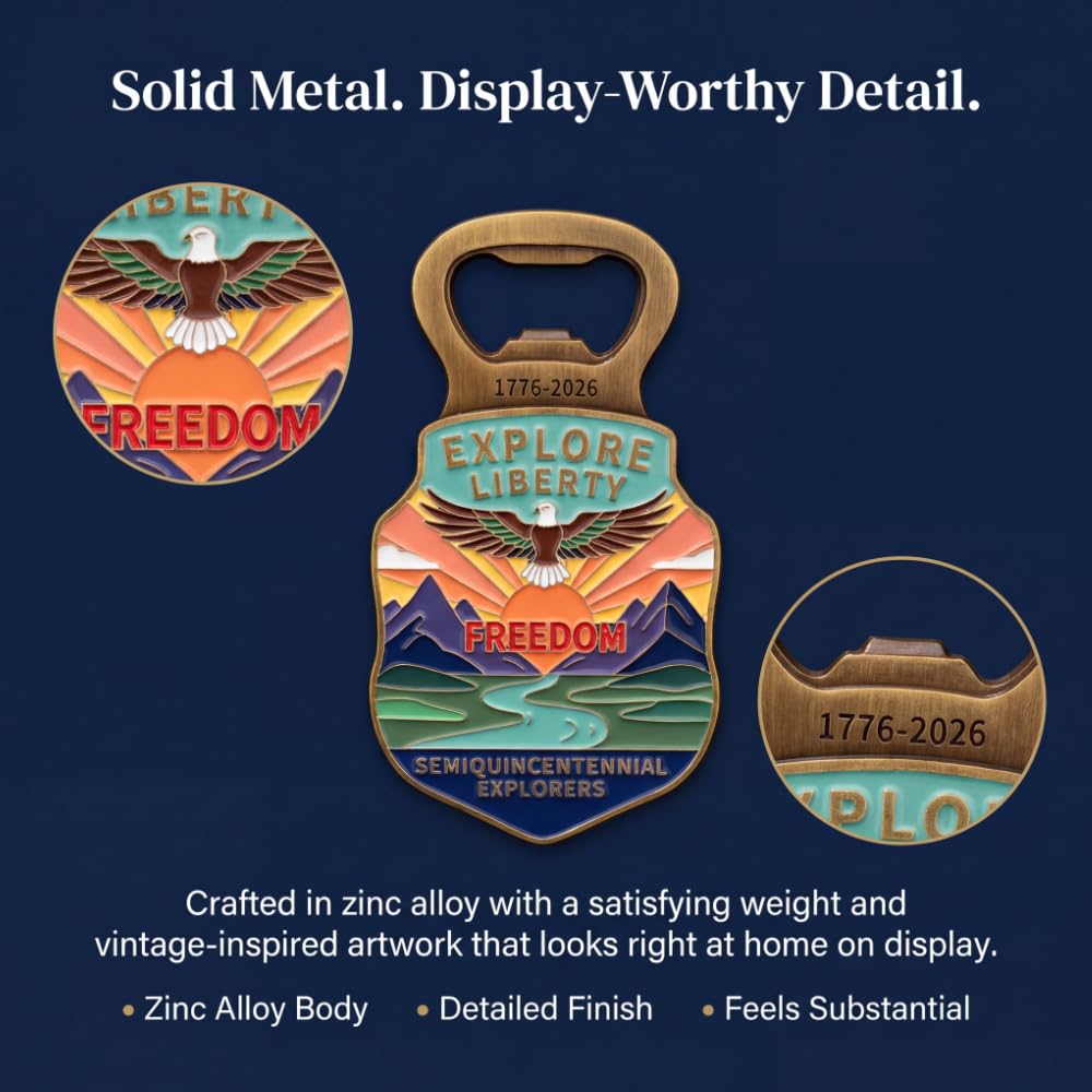 1776-2026 Commemorative Bottle Opener & Fridge Magnet - Heavy Duty Zinc Alloy Patriotic Beer Opener, 250th USA Independence Anniversary Souvenir, July 4th Gift for Men, Veterans & History Fans