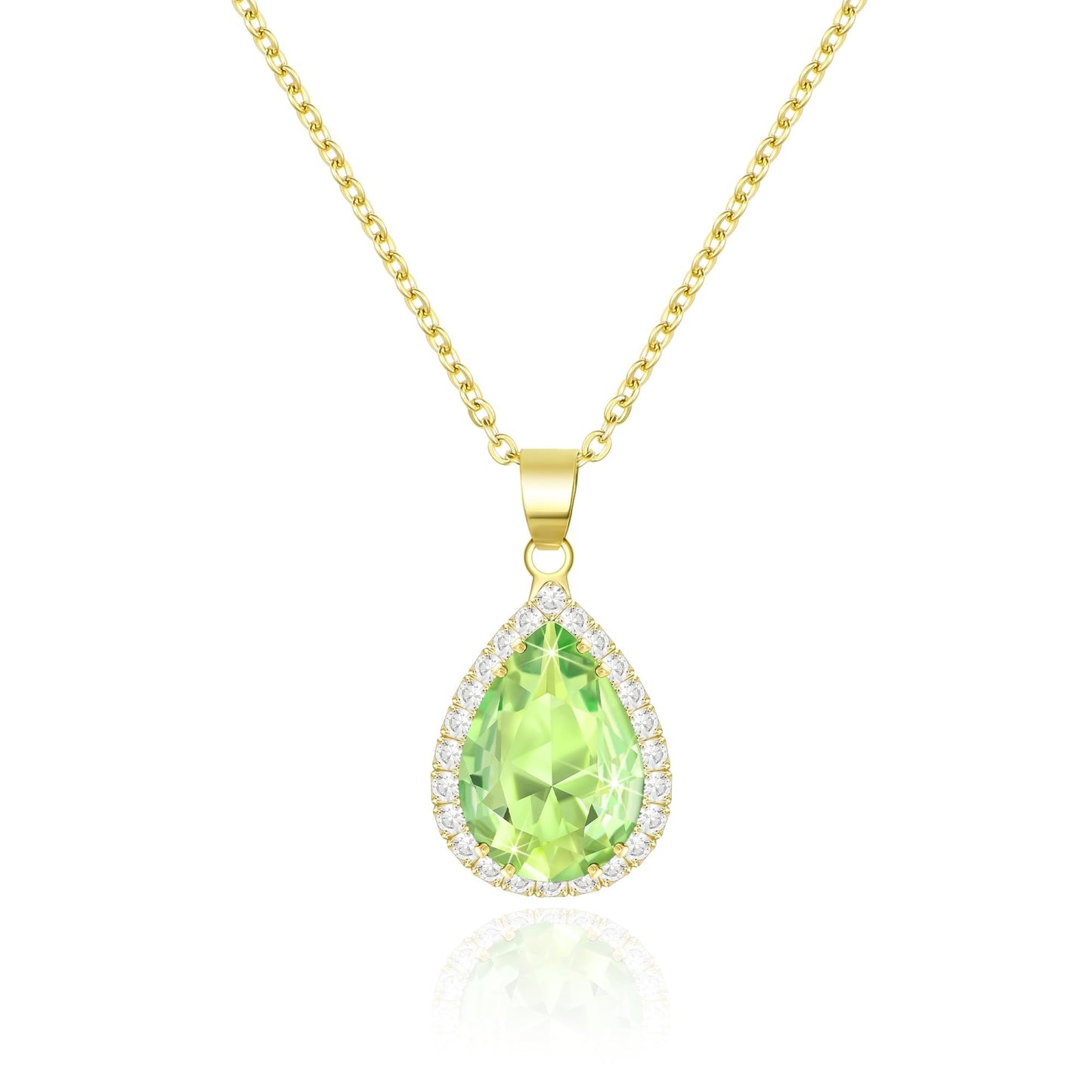 Linawe Gold Crystal Imitation Diamond Necklaces for Women Trendy, Green Moissanite Birthstone Choker Preppy Pendant Necklace Statement Long Aesthetic Gemstone Jewelry Set