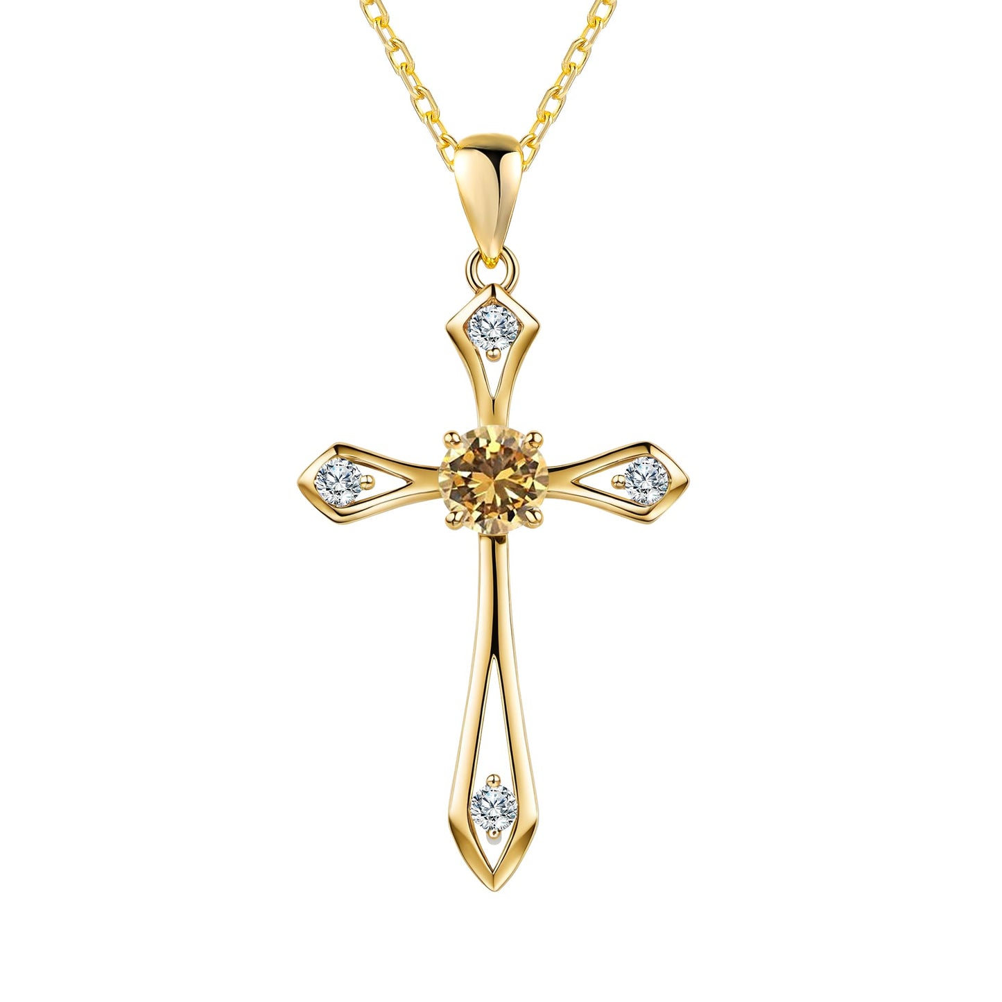 14K Gold Plated Solid Cross Necklace for Women,925 Sterling Silver Ladies Faith Cross Birthstone Pendant Christian Religious Confirmation Baptism Everyday Fine Jewelry Anniversary Birthday Gifts for Her