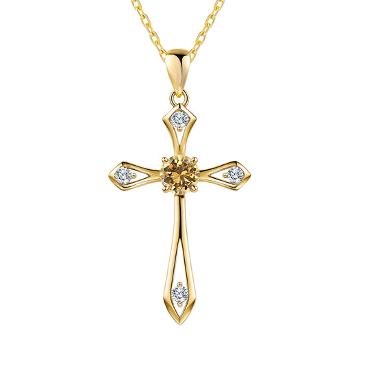 14K Gold Plated Solid Cross Necklace for Women,925 Sterling Silver Ladies Faith Cross Birthstone Pendant Christian Religious Confirmation Baptism Everyday Fine Jewelry Anniversary Birthday Gifts for Her