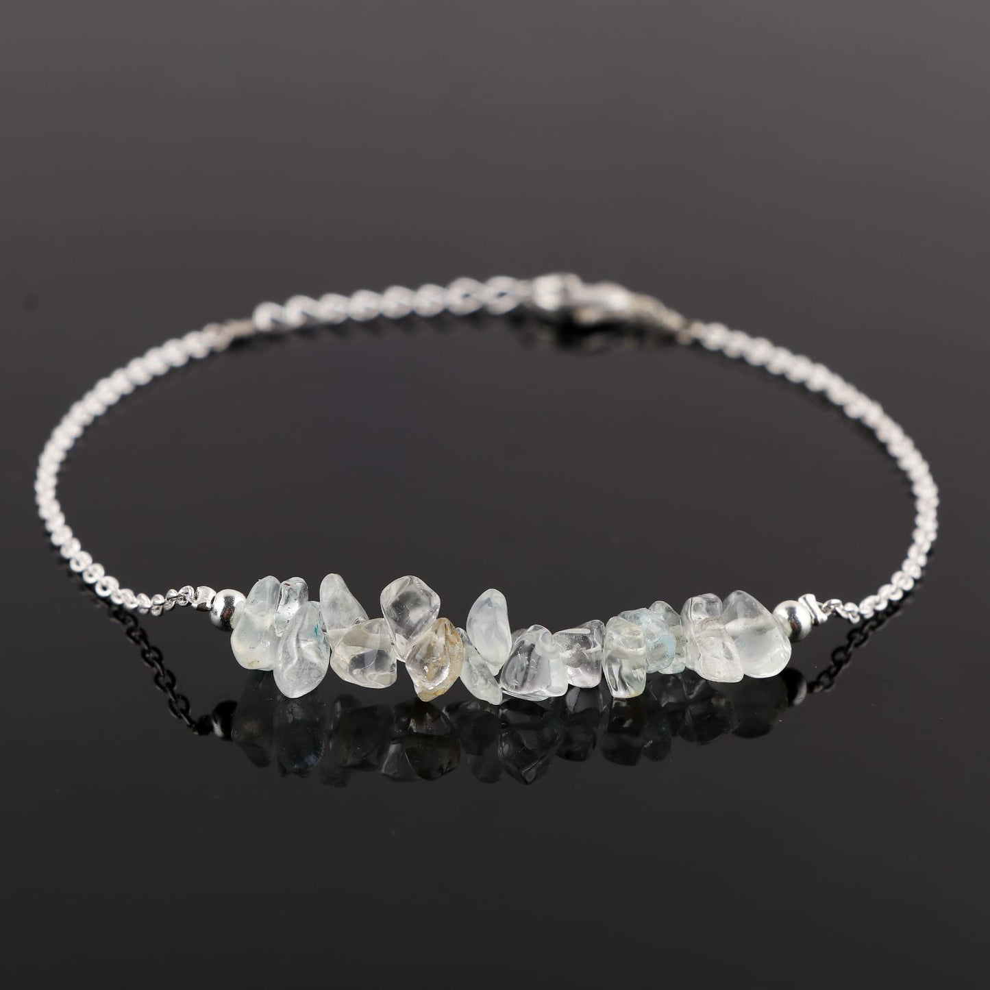 Gemimpression Handmade Clear Quartz Chips Bar Bracelet – Natural Energy Healing Crystals – Silver Plated Adjustable 8 Inch Chain – Christmas Gift