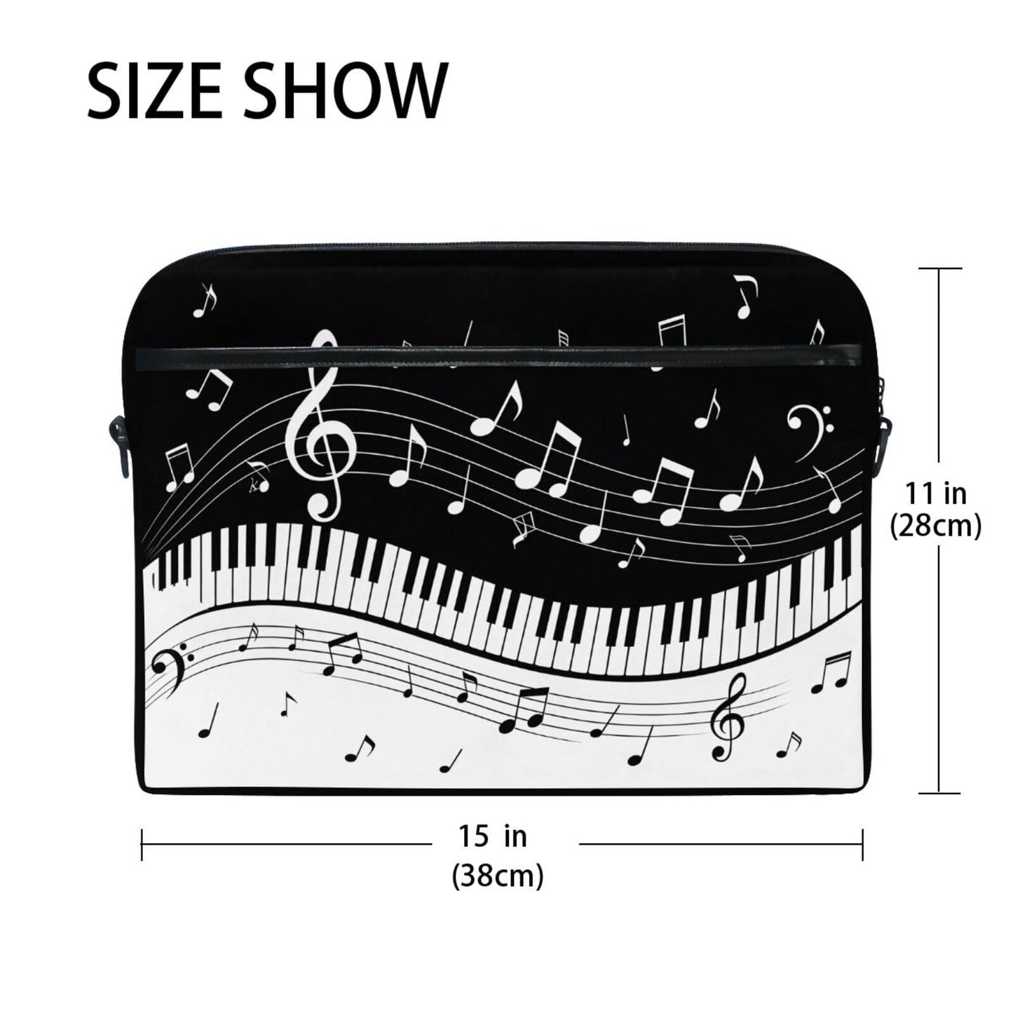 MRMIAN Fashionable Black White Music Note Score 15 inch Laptop Case Shoulder Bag Crossbody Briefcase Messenger Sleeve for Women Men Girls Boys with Shoulder Strap Handle, Back to School Gifts
