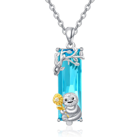 AENEAS Sloth Necklace for Women 925 Sterling Silver Sloth Pendant Necklace Blue Crystal Jewelry Sloth Gifts for Her Daughter Wife Women