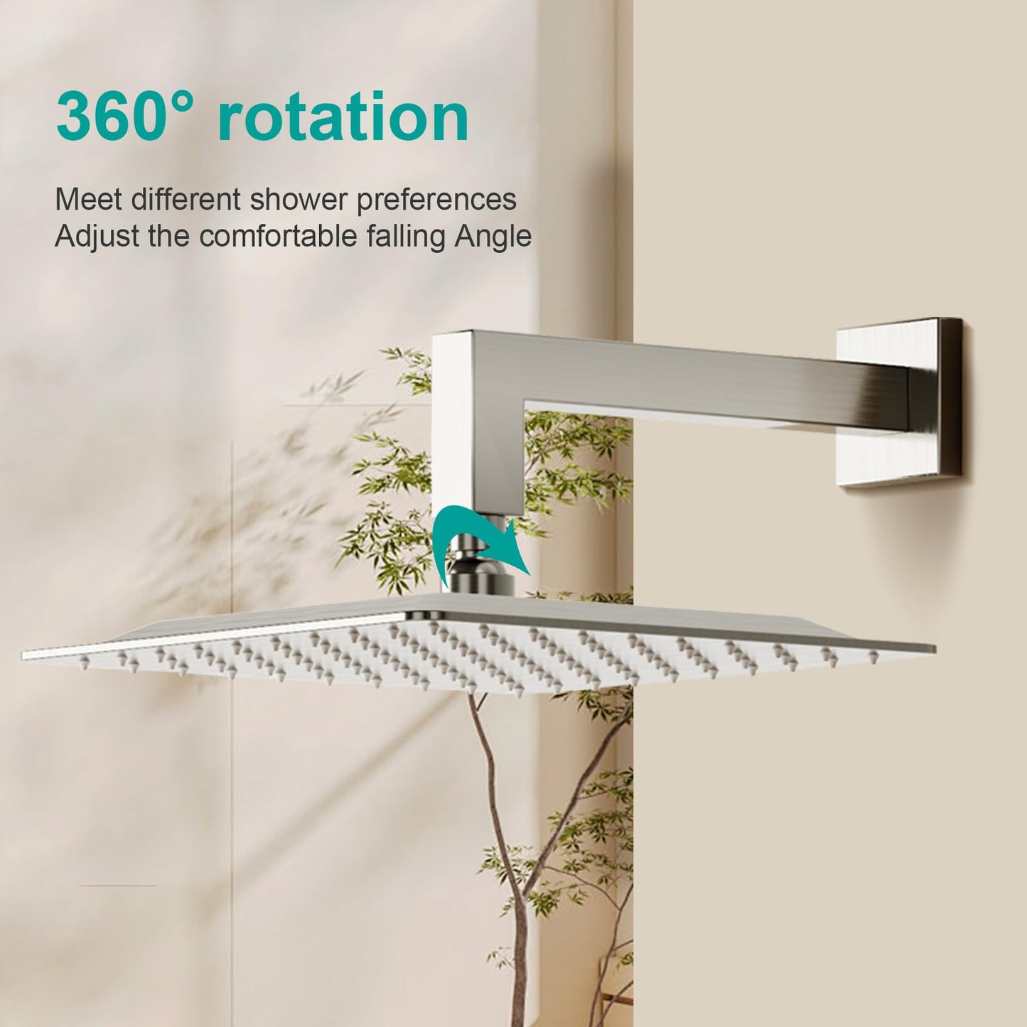 AULEEND Square Rain Shower Head, High Flow Stainless Steel,Work with any decorative style，All Metal Rainfall Shower Head (Brushed Nickel, 10)