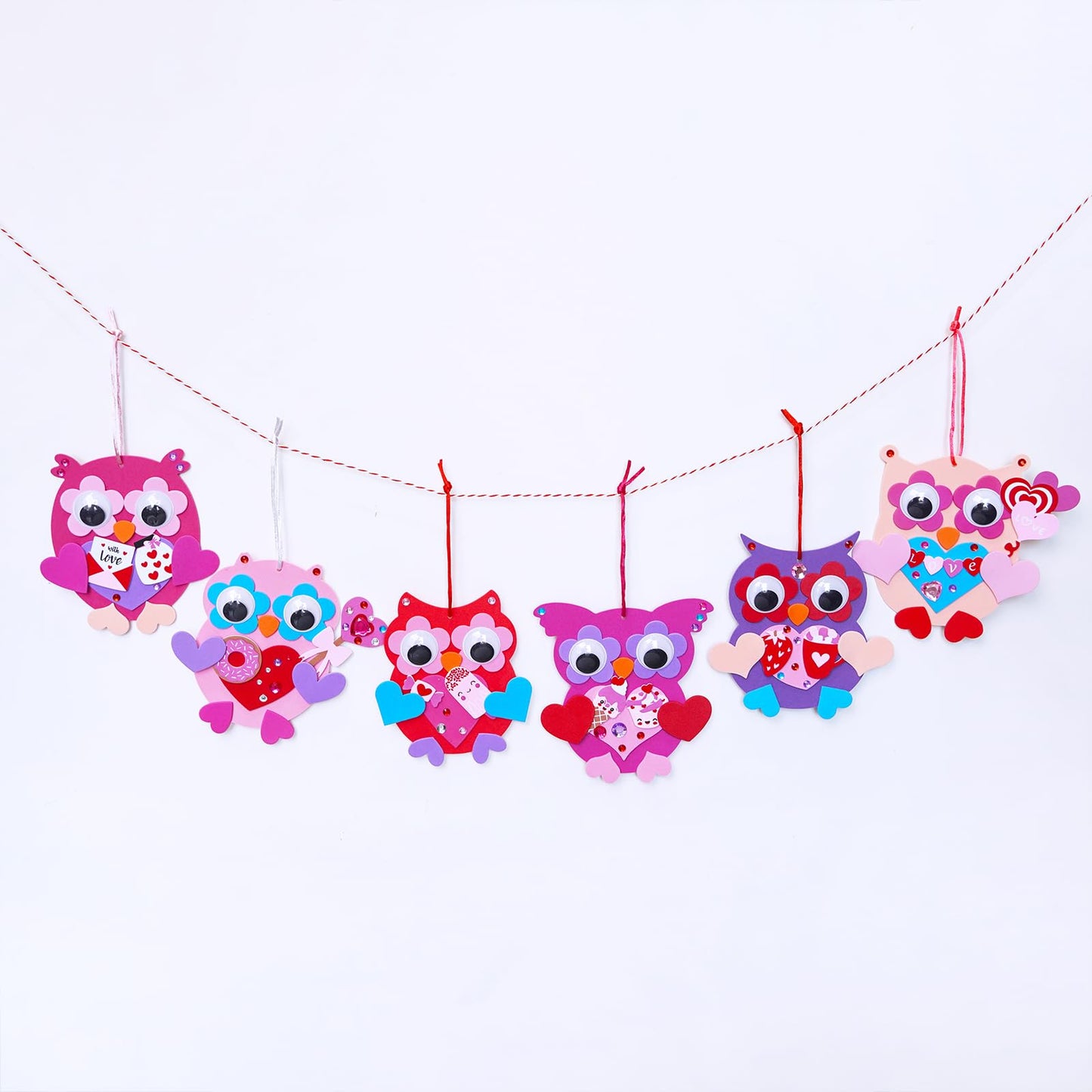 Winlyn 24 Sets Valentine's Day Craft Kits Heart Crafts DIY Owl Ornaments Decorations Art Sets Foam Owl Heart Stickers for Kids Party Classroom Activities Gift Exchange