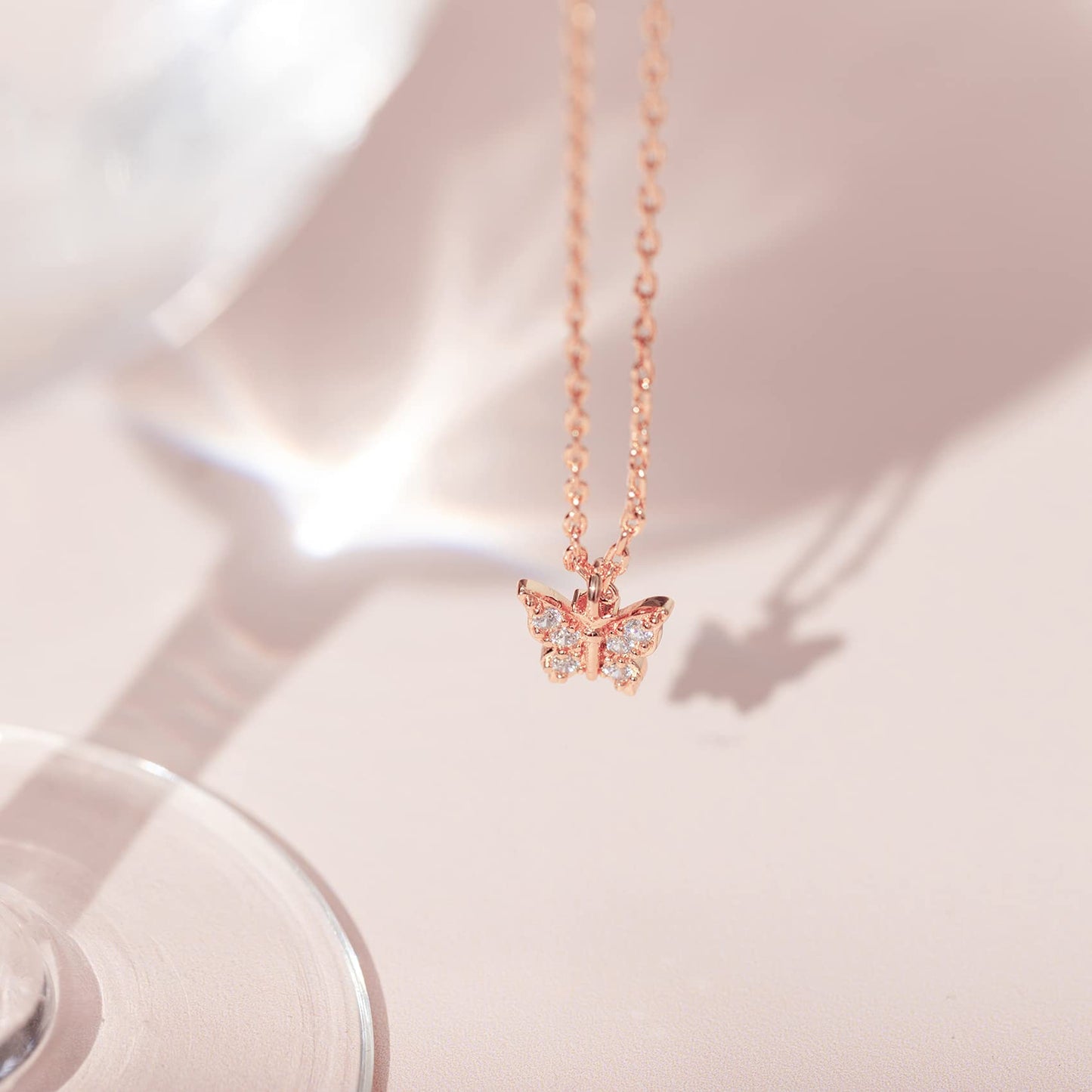 PAVOI 14K Rose Gold Plated Butterfly Pendant Necklace | Friendship Cute Necklaces for Women | CZ Butterfly Necklaces