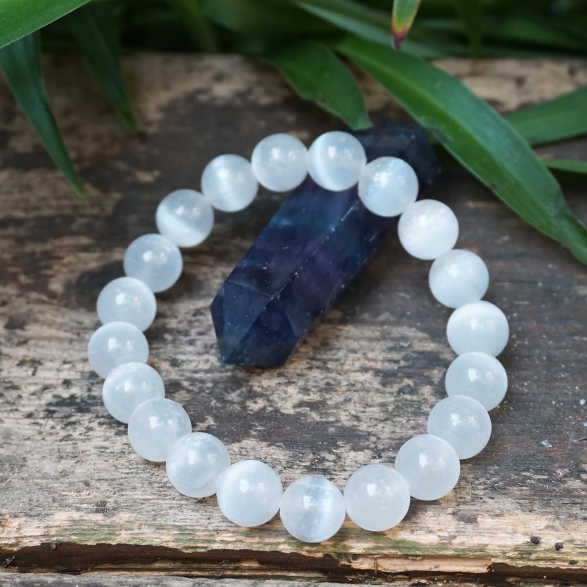 10MM Selenite Bracelets for Women and Men Negative Energy Shield | Natural Cats Eye | Beautiful Crystal Jewelry to Cleanse and Charge Energy & Power | Must Have for Meditation