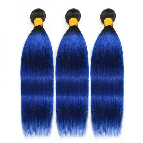 Habiliana Bundles Human Hair 20 22 24 Inch Straight T1B Blue Human Hair Bundles 11A Unprocessed Brazilian Virgin Quick Weave Hair Extensions for Black Women