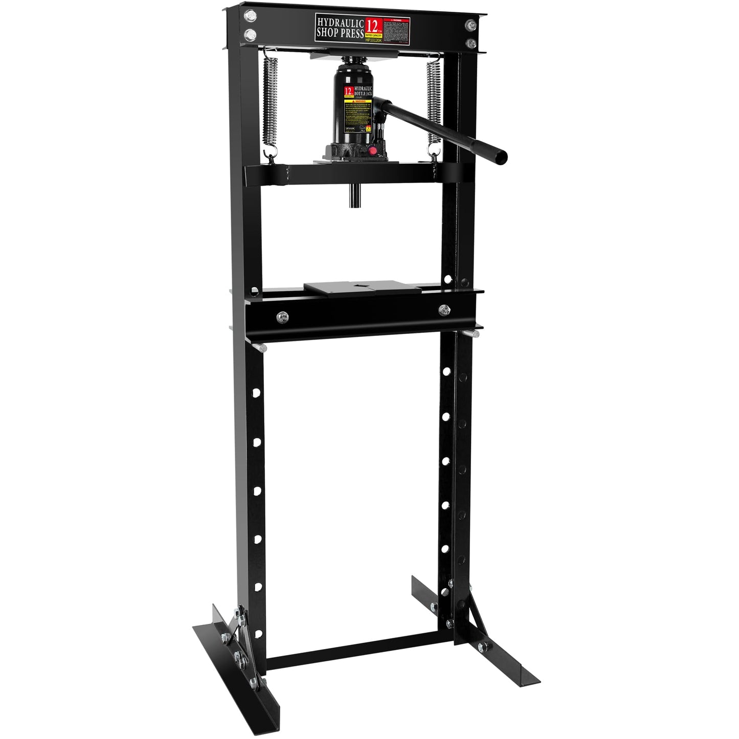 GarveeTech 12 Ton Shop Press, H-Frame Garage Floor Adjustable Hydraulic Shop Press with Stamping Plates to Bend, Straighten, Or Press Parts, Install Bearings & U-Joints