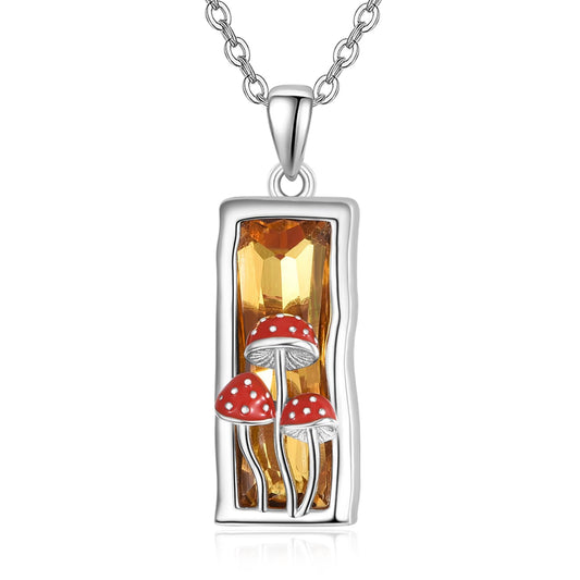 AENEAS Mushroom Necklace 925 Sterling Silver Citrine Crystal Mushroom Pendant Necklace Cute Mushroom Jewelry Gifts for Women Wife Her