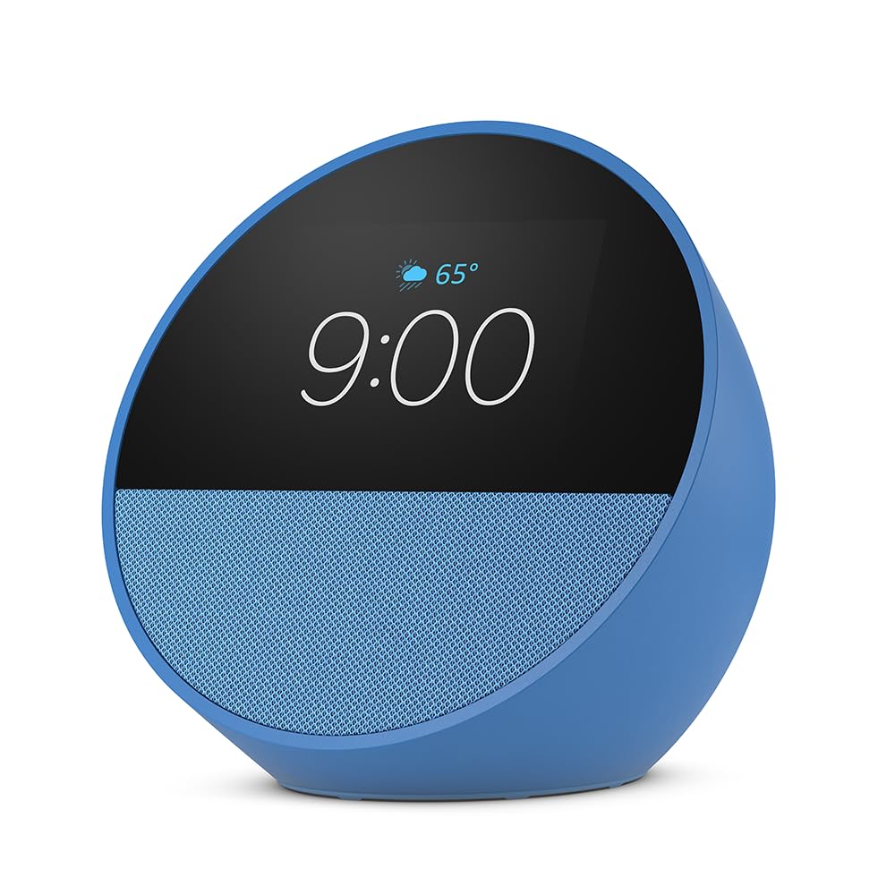 Echo Spot Bundle: Includes Echo Spot | Ocean Blue & Made for Amazon Stand with USB-C and USB-A Charging Ports | Glacier White