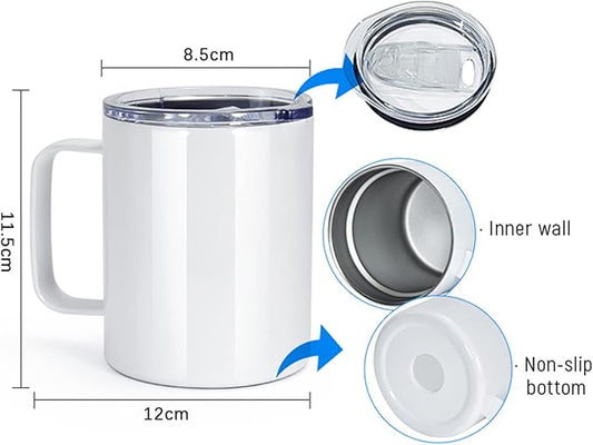AGH 12OZ Sublimation Coffee Mug with Handle, 25Pack Stainless Steel Sublimation Tumblers with Handle, Vacuum Insulated Mug Cup with Lids for Travel Beer Tea.