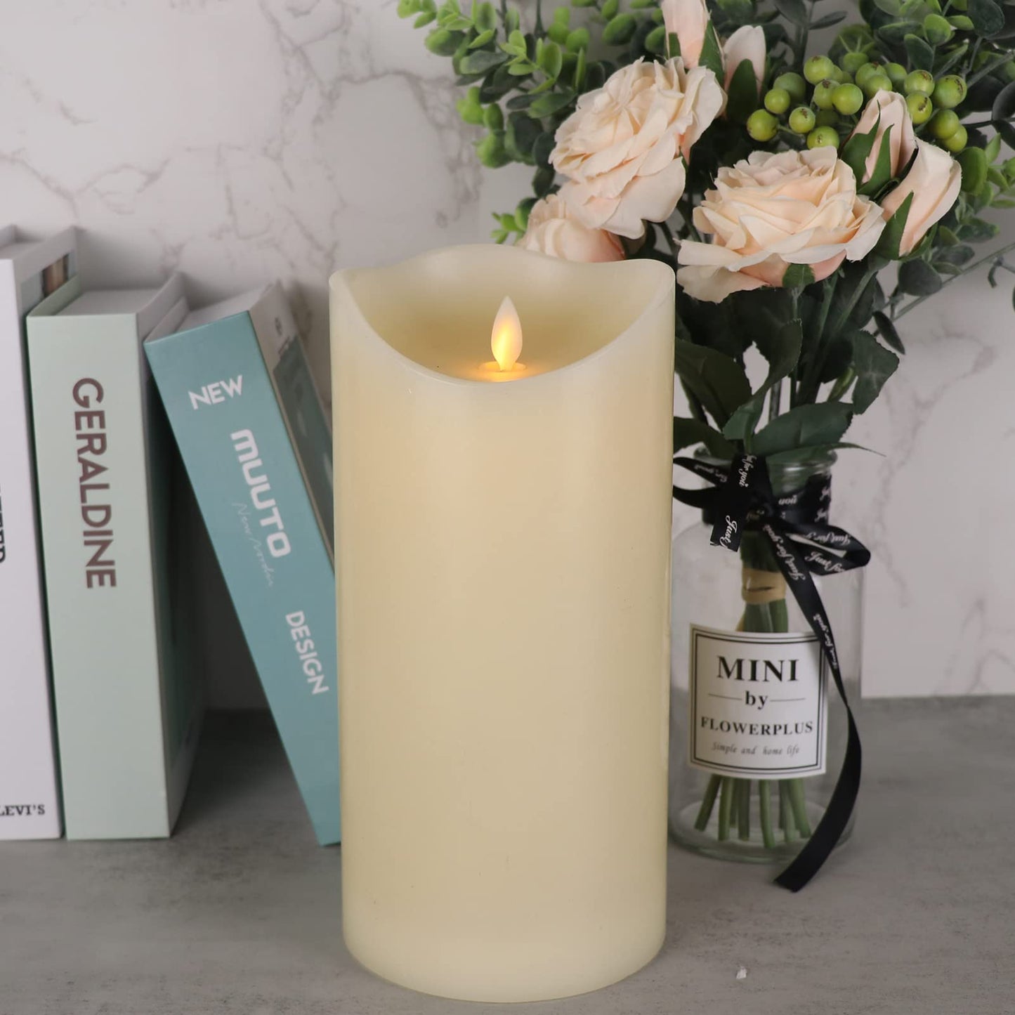 Eldnacele Large LED Candles with 6H Timer Flickering Flame, Battery Operated Electric Candles with Real Wax Warm Light for Christmas Halloween Home Party Decoration 5"X 10"""