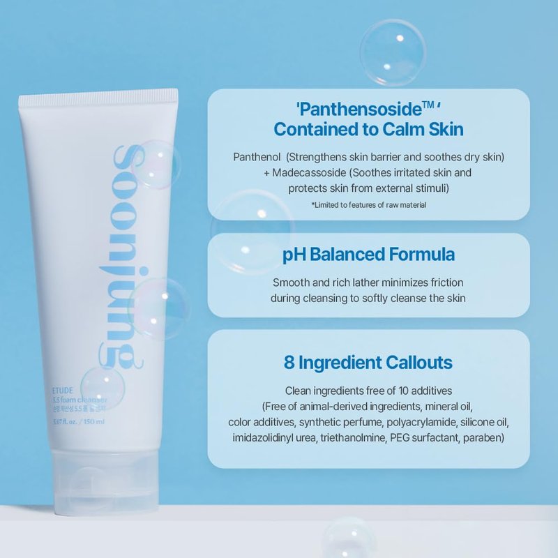 ETUDE SoonJung 5.5 Foam Cleanser, Face Wash for Sensitive Skin, Soft Bubble, Hypoallergenic Cleansing, Mild Deep Cleansing, Low pH Level, Panthenol, Madecassoside, Korean Skin Care, Beauty (5.1 Fl Oz)
