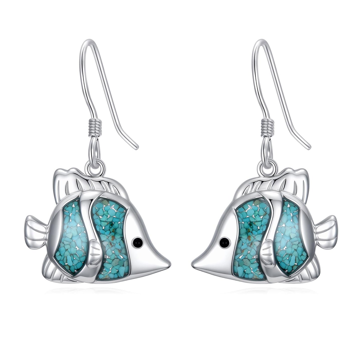 HPQQ Fish Earrings 925 Sterling Silver Turquoise Fish Dangle Earrings Ocean Beach Themed Jewelry Mother's Day Jewelry Gifts for Women
